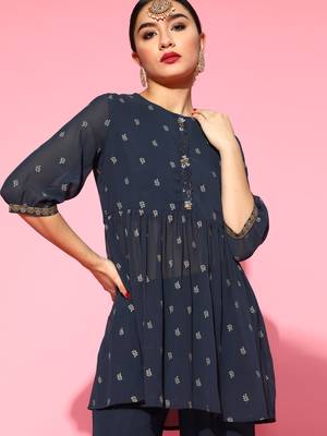 Indo Era Grey Printed A-line Kurta With Sharara Set 5