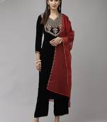 Indo Era Green Embroidered Straight Kurta Palazzo With Dupatta Set