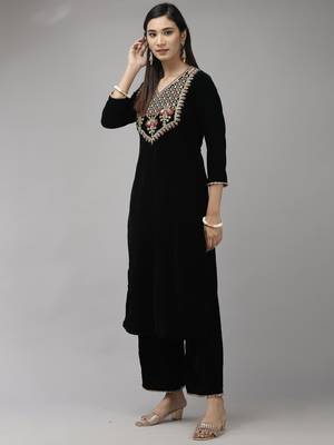 Indo Era Green Embroidered Straight Kurta Palazzo With Dupatta Set 3