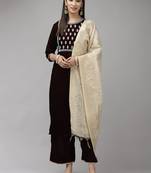 Indo Era Maroon Embroidered Straight Kurta Palazzo With Dupatta Set