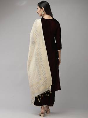 Indo Era Maroon Embroidered Straight Kurta Palazzo With Dupatta Set 2