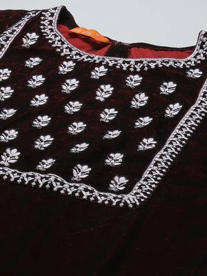 Indo Era Maroon Embroidered Straight Kurta Palazzo With Dupatta Set 5