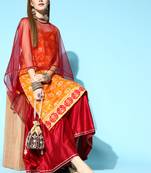 Indo Era Orange Printed Straight Kurta Sharara With Dupatta Set