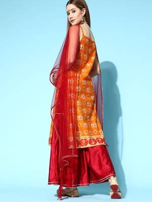 Indo Era Orange Printed Straight Kurta Sharara With Dupatta Set 2