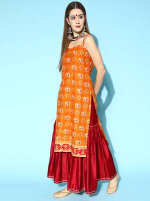 Indo Era Orange Printed Straight Kurta Sharara With Dupatta Set 3