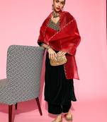 Indo Era Green Embroidered Straight Kurta Palazzo With Dupatta Set