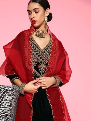 Indo Era Green Embroidered Straight Kurta Palazzo With Dupatta Set 5