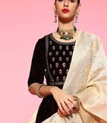 Indo Era Maroon Embroidered Straight Kurta Palazzo With Dupatta Set