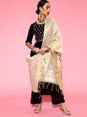 Indo Era Maroon Embroidered Straight Kurta Palazzo With Dupatta Set 5