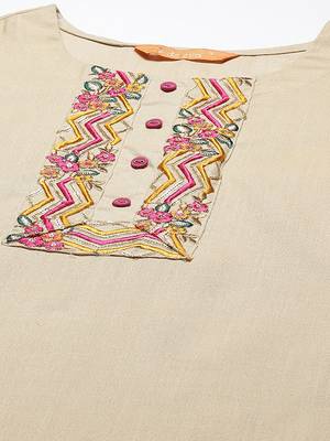 Indo Era Beige Embroidered Straight Kurta Palazzo With Dupatta Set 5