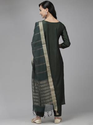 Indo Era Green Solid Straight Kurta Trouser With Dupatta Set 2
