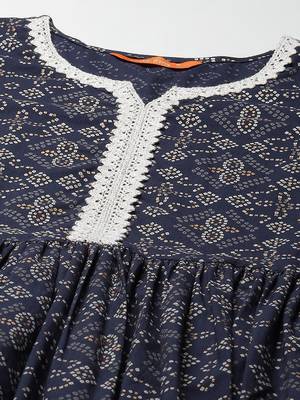Indo Era Navy Blue Printed A-line Kurta Palazzo With Dupatta Set 5