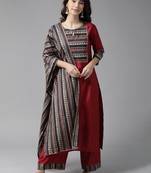 Indo Era Maroon Solid Straight Kurta Palazzo With Dupatta Set