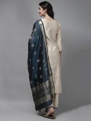 Indo Era Off-White Embroidered Straight Kurta Palazzo With Dupatta Set 2