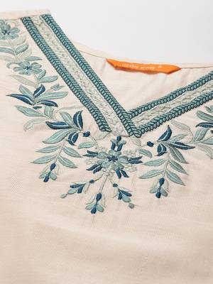 Indo Era Off-White Embroidered Straight Kurta Palazzo With Dupatta Set 5