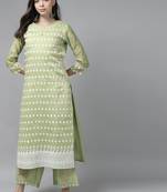 Indo Era Green Floral Embroidered Straight Kurta With Palazzo Set