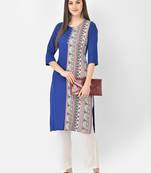 Span Blue Printed Straight Kurta