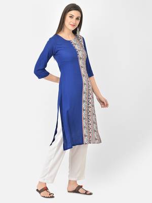 Span Blue Printed Straight Kurta 2