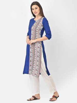 Span Blue Printed Straight Kurta 3