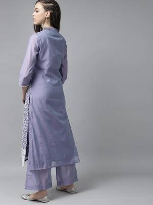 Indo Era Purple Floral Embroidered Straight Kurta With Palazzo Set 2