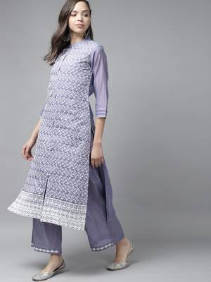 Indo Era Purple Floral Embroidered Straight Kurta With Palazzo Set 3