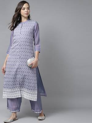 Indo Era Purple Floral Embroidered Straight Kurta With Palazzo Set 4