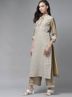 Indo Era Brown Embroidered straight Kurta With Palazzo Set 3