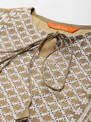 Indo Era Brown Embroidered straight Kurta With Palazzo Set 5