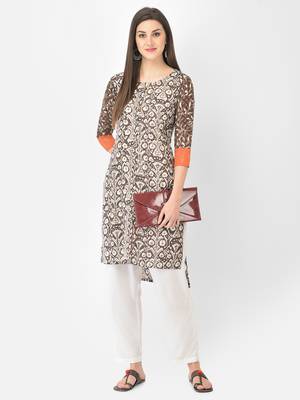 Span Brown Printed Straight Kurta 1