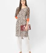 Span Brown Printed Straight Kurta
