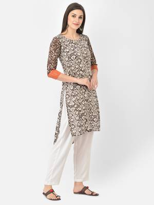 Span Brown Printed Straight Kurta 2