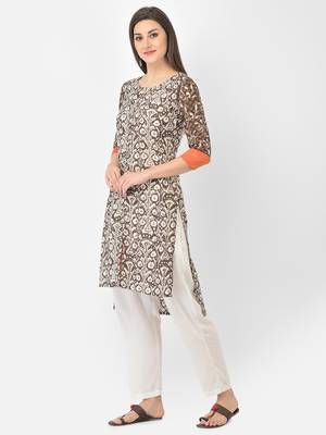 Span Brown Printed Straight Kurta 3