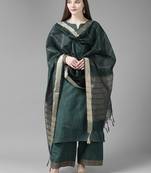 Indo Era Green Solid Straight Kurta Palazzo With Dupatta Set