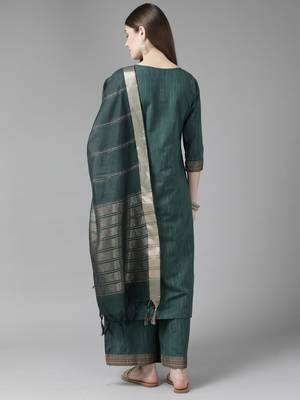 Indo Era Green Solid Straight Kurta Palazzo With Dupatta Set 2