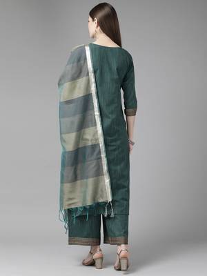 Indo Era Green Solid Straight Kurta Palazzo With Dupatta Set 2