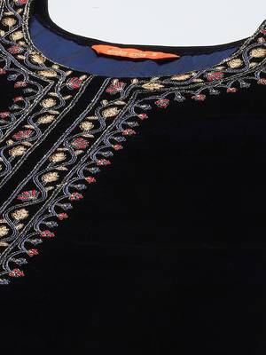 Indo Era Navy Blue Embroidered Straight Kurta Palazzo With Dupatta Set 5