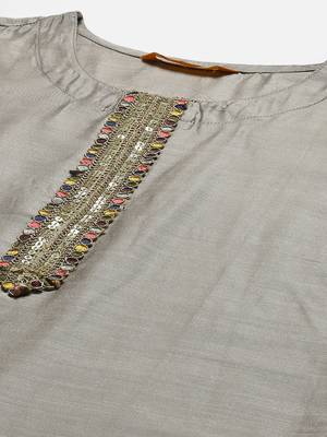 Indo Era Grey Solid Straight Kurta Trouser With Dupatta Set 5