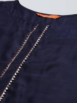 Indo Era Navy Blue Solid Straight Kurta Trouser With Dupatta Set 5