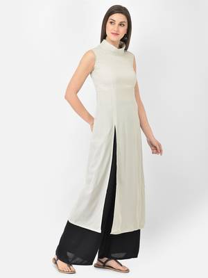 Span Grey Solid A-line Kurta 2