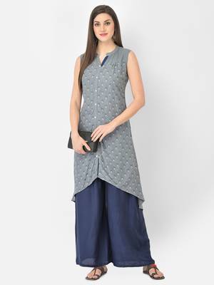 Span Grey Printed A-line Kurta 1