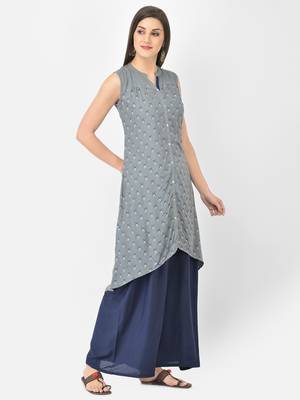 Span Grey Printed A-line Kurta 2