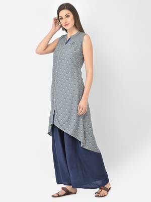 Span Grey Printed A-line Kurta 3