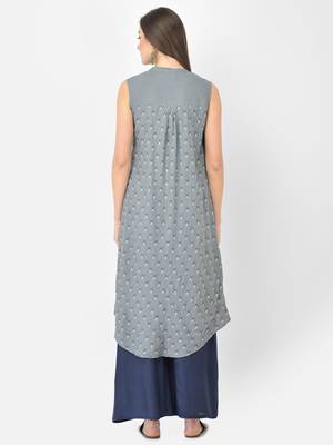 Span Grey Printed A-line Kurta 4