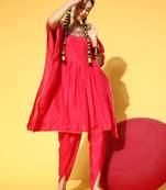 Indo Era Pink Embroidered Kaftan With Dhoti Set