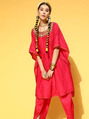 Indo Era Pink Embroidered Kaftan With Dhoti Set 3