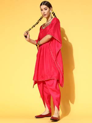 Indo Era Pink Embroidered Kaftan With Dhoti Set 4