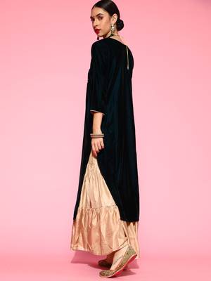 Indo Era Teal Embroidered Straight Kurta Sharara Set 2