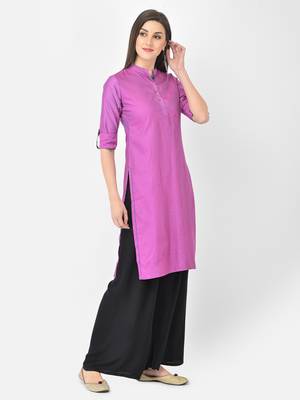 Span Purple Solid Straight Kurta 2