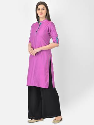 Span Purple Solid Straight Kurta 3