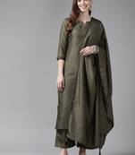 Indo Era Green Solid Straight Kurta Palazzo With Duapatta Set